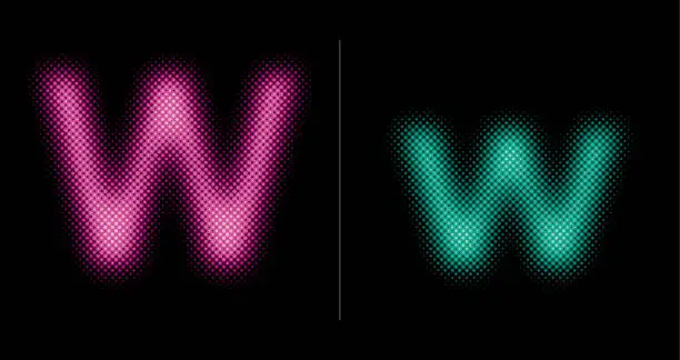 Vector illustration of Capital and lower case letter W (Neon half tone set)