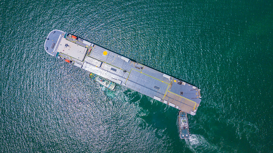 Top view Cargo ship in the sea