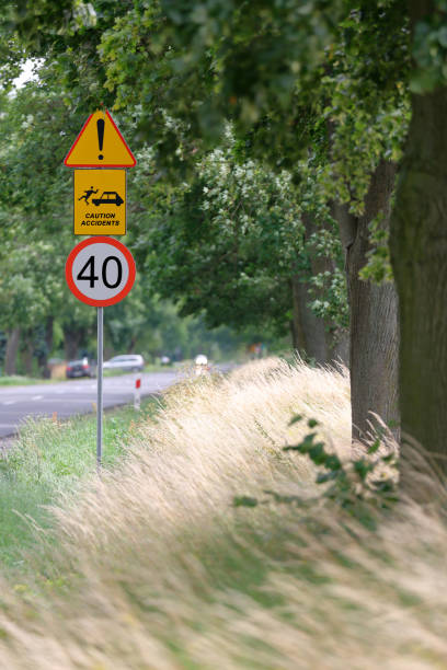 istock Dangerous road and warning sign with caution accidents description 1018788510