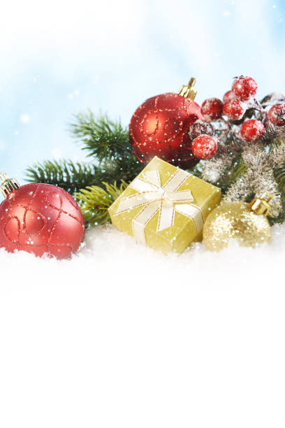 istock Christmas background with branch and ornaments 1018792060