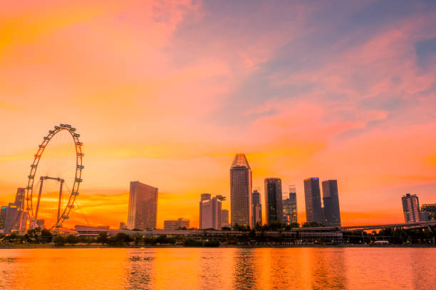 istock Sunset over Singapore and Ferris Wheel 1018792098