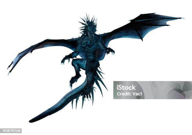 3d Illustration Black Fantasy Dragon On White Stock Photo - Download Image Now - Animal, Animal Body Part, Animal Wing