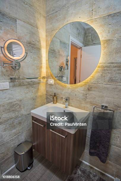 Interior Design Of Bathroom In Luxury Apartment Stock Photo - Download Image Now - Vanity Mirror, Apartment, Bathroom
