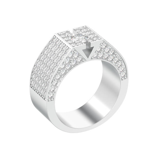 istock 3D illustration isolated white gold or silver diamond signet ring 1018808338