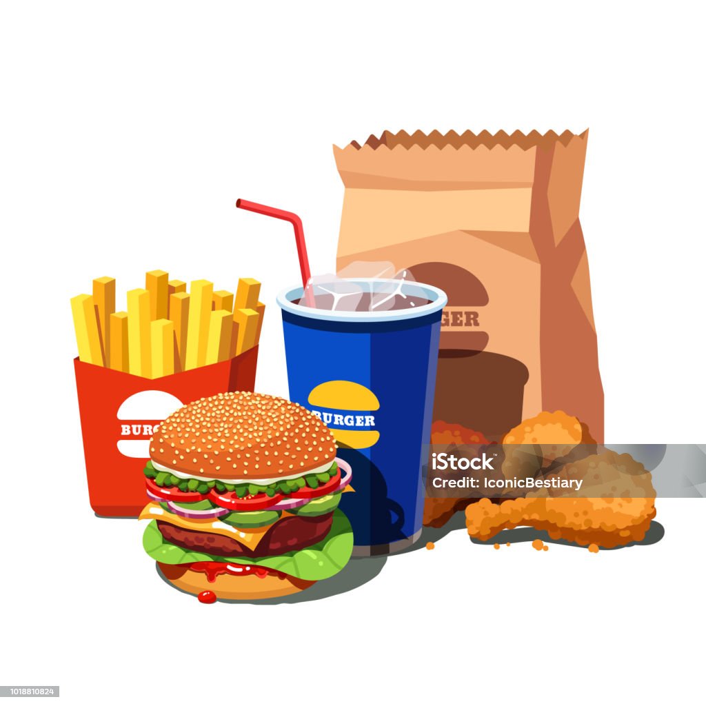 French fries set classic paper bag tasty Vector Image