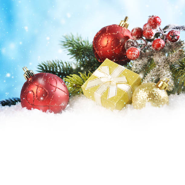 istock Christmas background with branch and ornaments 1018812420