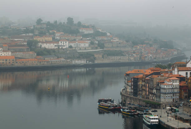 рибейра порту в утреннем тумане - porto built structure commercial dock port wine стоковые фото и изображения
