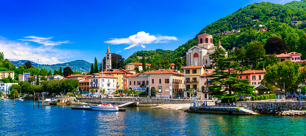 Isola Bella garden at the tip of the island (Borromean Islands), in Lake Maggiore, in Northern Italy (great lakes region). The Borromean Islands are a group of islands that include Isola Bella, Isola dei Pescatori, and Isola Madre which can be visited. July 23, 2023