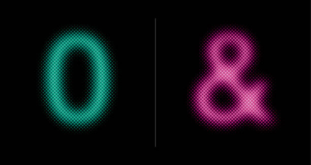 0 and & sign (Neon half tone set) Number 0 and ampersand (&). This vector file is part of the 'neon half tone design set', playing with circular half tone raster imitating glow effects as known by neon lights. ampersand stock illustrations