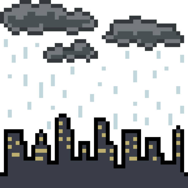 ilustraciones, imágenes clip art, dibujos animados e iconos de stock de dibujos animados el vector pixel arte aislado - weather cloud window rain