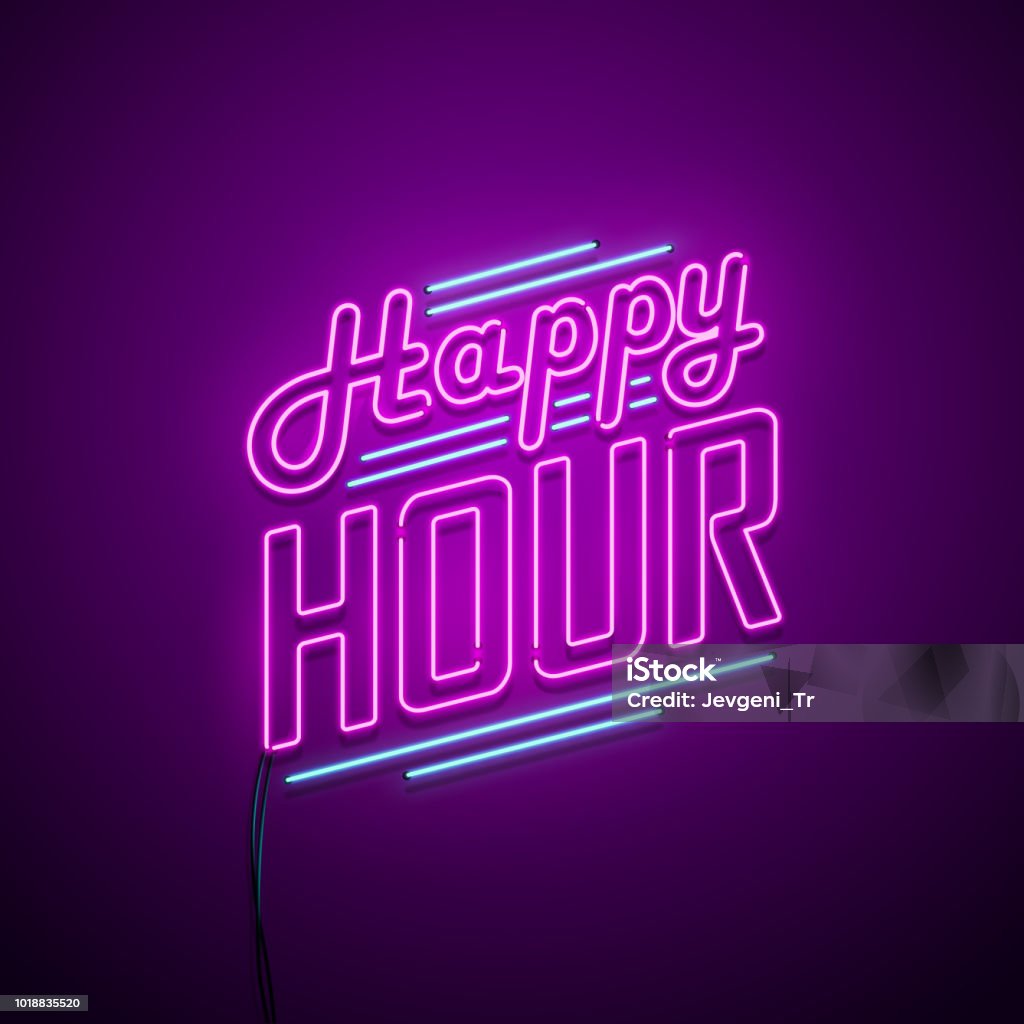 Happy Hour au néon - clipart vectoriel de Happy Hour libre de droits