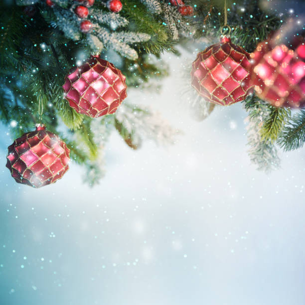 istock Christmas background with branch and ornaments 1018840678