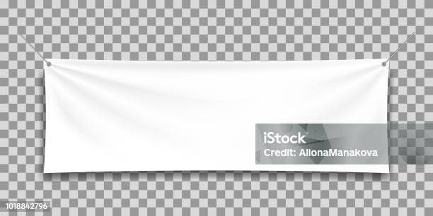 Mockup Textil Banner Weiß Stock Vektor Art und mehr Bilder von Spruchband - Spruchband, Weiß, Schild