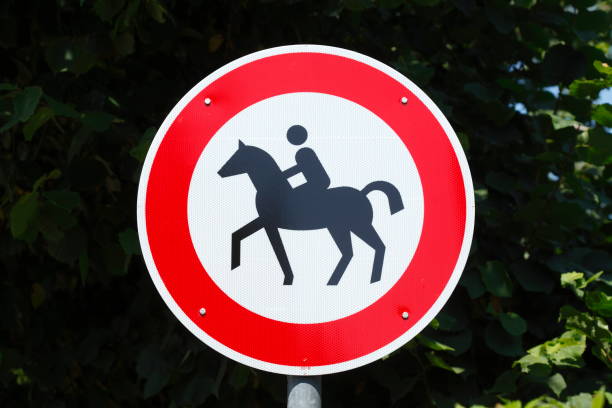 istock Ban on riders, traffic sign 1018846802