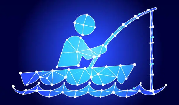 Vector illustration of Fishing   Blue Triangle Node Vector Pattern