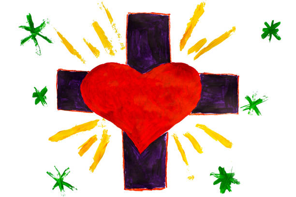 istock Child's drawing, I love Jesus text writing on heart 1018859306