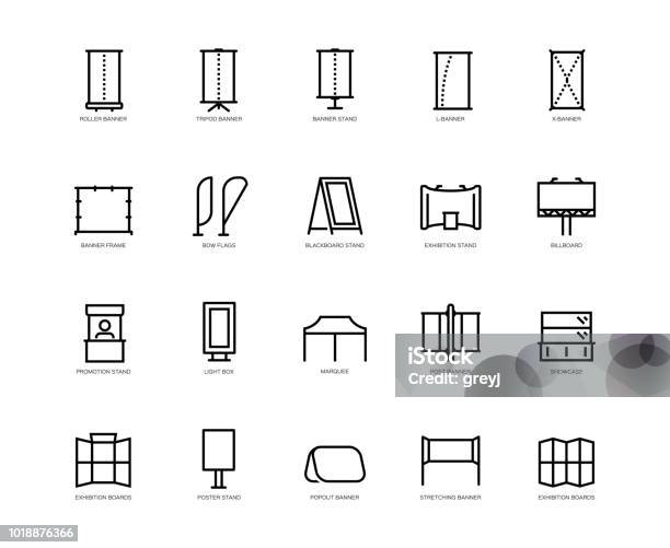 Types Of Advertising Banners Vector Icon Set In Outline Style Stock Illustration - Download Image Now