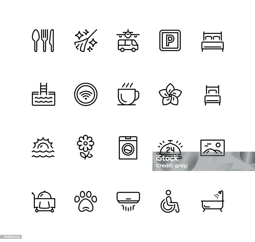 Hotel facilities and services vector icon set in outline style Icon Symbol stock vector