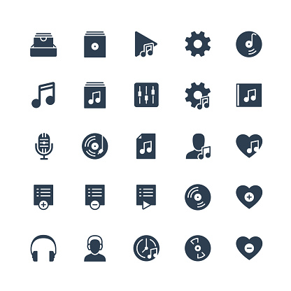 Music player ui related icon set in glyph style