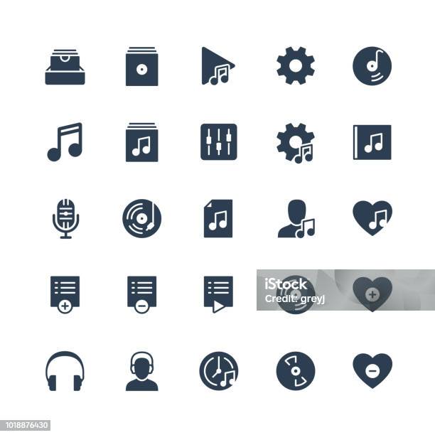 Music Player Ui Related Icon Set In Glyph Style Stock Illustration - Download Image Now - Icon Symbol, Music, Artist