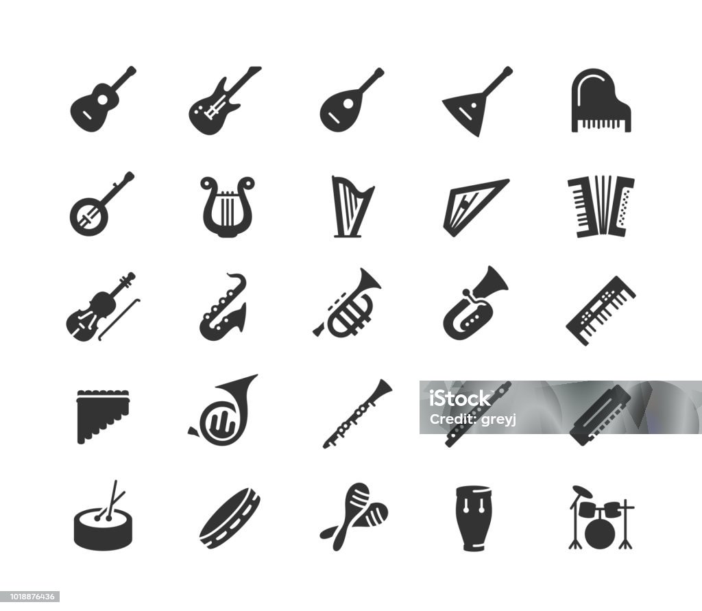 Musical instruments vector icon set in glyph style Icon Symbol stock vector