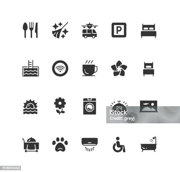 Hotel Facilities And Services Vector Icon Set In Glyph Style Stock Illustration - Download Image Now
