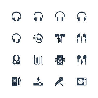 Headphones and audio equipment icon set in glyph style