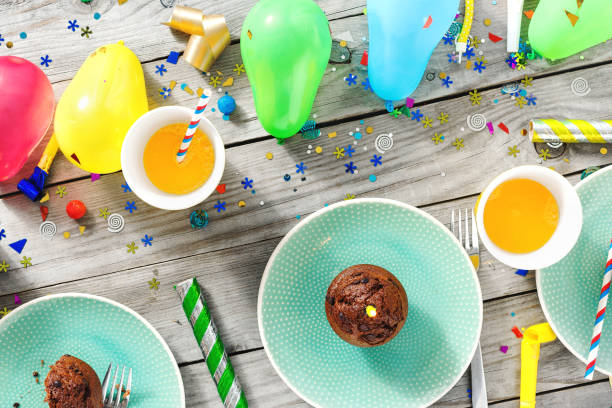 istock Top view children birthday table 1018891068