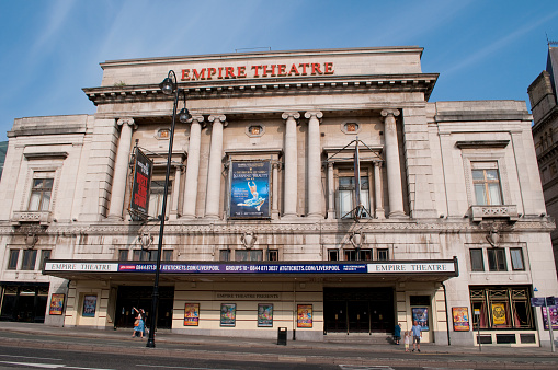 Neoclassical facade of the Empire Theatre opened in 1925, Liverpool, UK