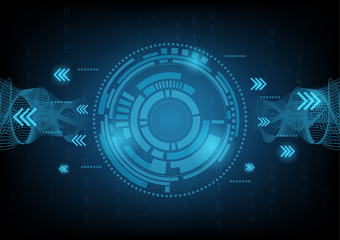 Abstract Blue Computer Technology And Wave Line Background With Circle ...