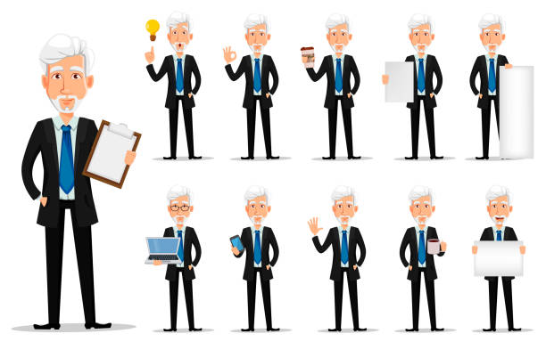 ilustrações de stock, clip art, desenhos animados e ícones de business man in office style clothes - group of objects business human resources laptop