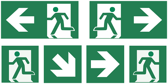 emergency exit sign set - pictogram vector illustration
