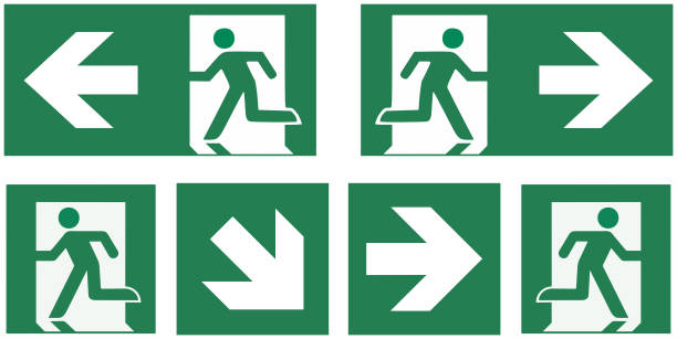 emergency exit sign set - pictogram vector illustration   - emergency exit sign set - pictogram vector illustration allegory painting stock illustrations