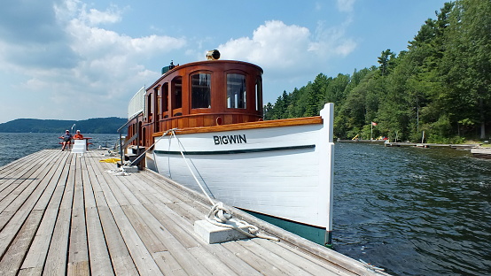 Lake of Bays, Ontario, Canada, August 21, 2013: SS Bigwin steamship on Lake of Bays near Dorset, Ontario.