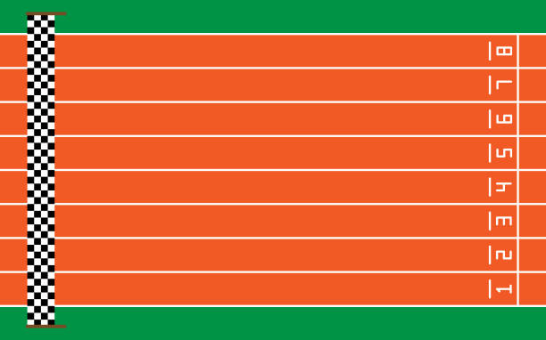 illustrazioni stock, clip art, cartoni animati e icone di tendenza di otto piste da corsa su verde con obiettivo,illustrazione vettoriale - track and field athlete