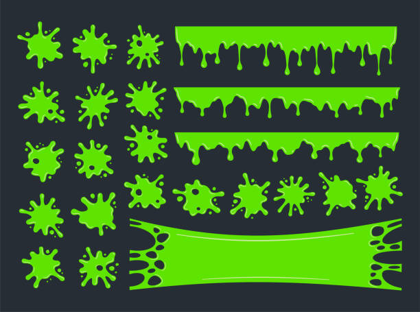 Vector set of slime drops and splash stains vector art illustration