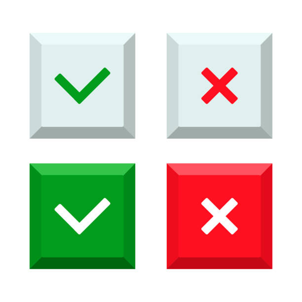 ilustrações, clipart, desenhos animados e ícones de conjunto de botões da cruz e a marca de seleção - garbage checkbox green check mark