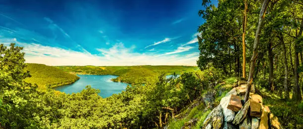 Panorama of the Rursee in the Eifel in summer