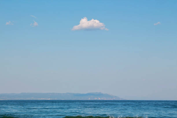 View from the beach of the campsite Asprovalta, the Aegean Sea, Greece.