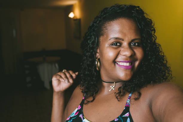 Body positive woman at home