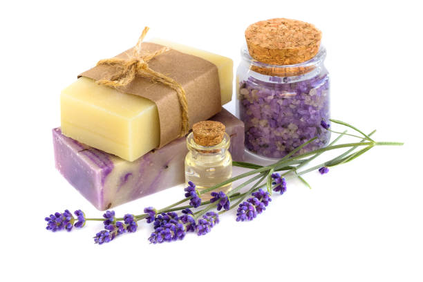 istock Spa products and lavender flowers on a white background 1018972420