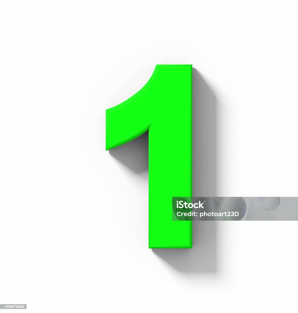 Number 1 3d Green Isolated On White With Shadow Orthogonal Projection