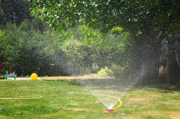 istock Irrigation System Watering the green lawn, on a sunny summer day 1018976120