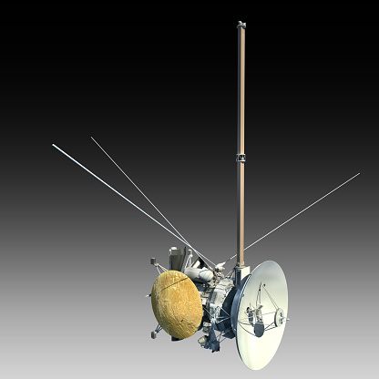 3D Rendering of an unmanned spacecraft or satellite orbiter with the clipping path included in the file, for science fiction artwork or computer game backgrounds.