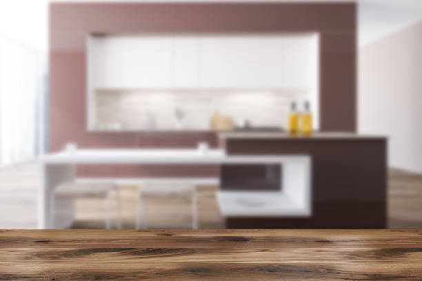 istock Brown and white original kitchen interior bar blur 1018990686