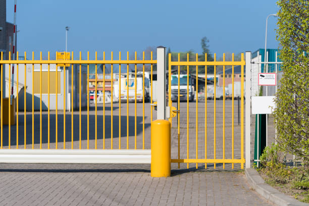 yellow metal gate stock photo