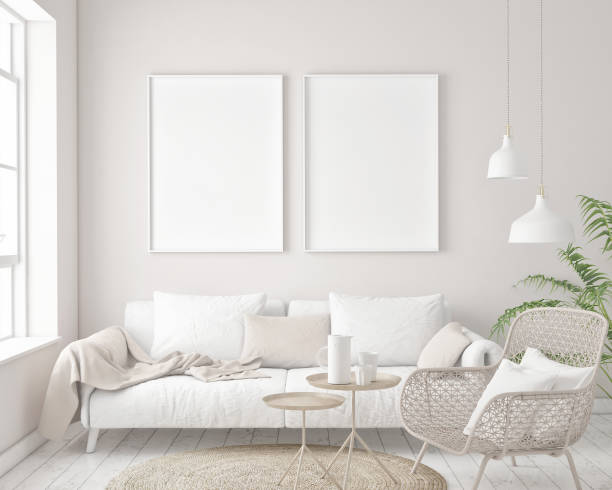 istock mock up poster frame in hipster interior background, Scandinavian style 1018996934