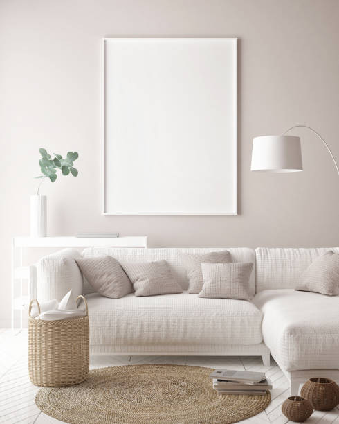 istock mock up poster frame in hipster interior background, Scandinavian style 1018996970