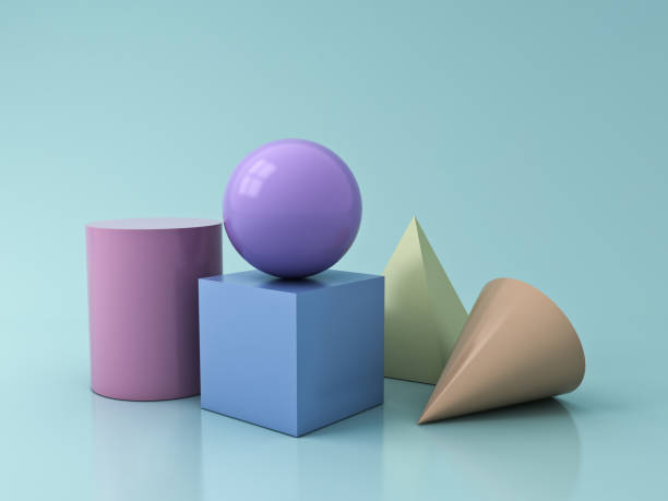 istock Colorful Pastel Geometry 3D Graphic Shapes Cube Pyramid Cone Cylinder Sphere isolated on blue green pastel color background with reflections and shadows 3D rendering 1019000224
