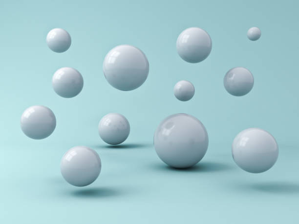 istock Abstract white flying 3d spheres on cyan background with reflection and shadows 3D rendering 1019000478